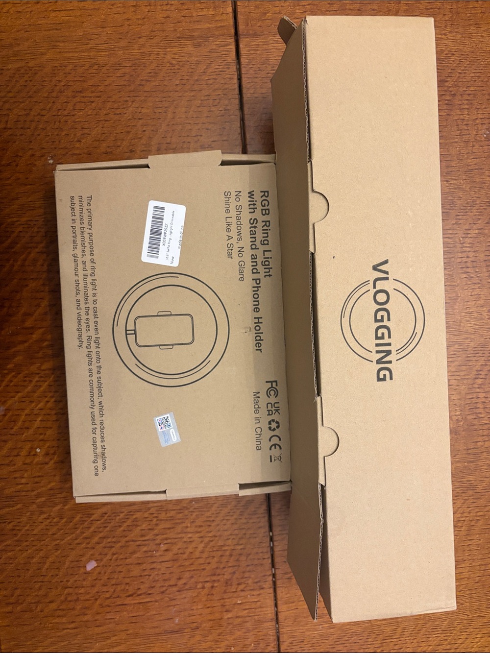 Vlogging RGB Ring Light with Stand and Phone Holder - Brown Kraft Box